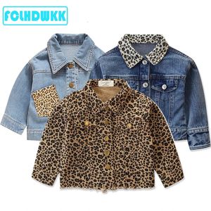 Girls Fashion Spring Autumn Denim Jacket Leopard Stampa cappotto per bambine cartone animato jean jackets cappotto per bambini abbigliamento 2-6 240522
