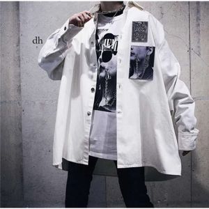 Men's Jackets Raf Simons Sier Print Large Denim Black And White Loose Casual Shirt Jacket Versatile 8F