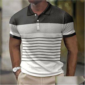 Men'S Polos Mens S Fashion Men Shirt Stripe Print Street Cool Tops Tees Summer Clothing Daily Casual Short Sleeve Loose Oversized T Dhzs5