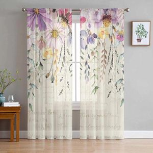 Curtain Flower And Plant Leaves Tulle Curtains For Living Room Bedroom Children Decor Sheer