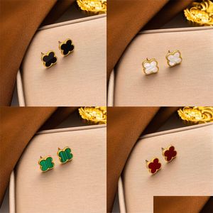 Stud 18K Gold Plated Luxury Designer Earring 4/Four Leaf Clover Jewelry Fashion Charm Women Studs Wedding Gift High Quality Drop Deli Dh3Ir
