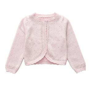 Long Sleeve Children Cardigan Sweater Pink 100% Cotton Girls Coat 1 2 3 4 6 8 10 11 Years Old Kids Clothes 175023 L2405
