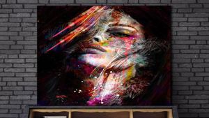 絵画の女性フェイスカラフルな抽象的な壁アートキャンバス油絵の写真ポスタープリントエルアイルズリビングルームホームデコル5739970