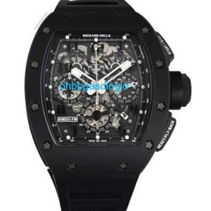 Mekanisk automatisk klocka RM Luxury Watches Mills RM011 Black Phantom PVD Ceramic Col Rubber Watch Oh8n