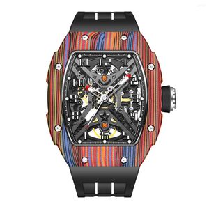 Armbanduhren haofa farbenfrohe Kohlefaser -Frontschale Automatische Uhr für Männer Saphire Luminöser mechanischer Mann Skelett wasserdicht 1975