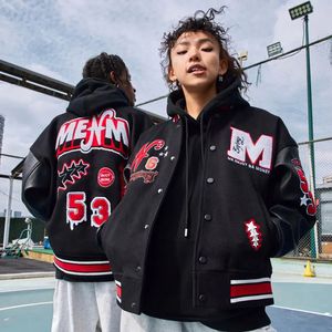 Varsity Baseball Jacket Men Men Men Vintage EmbroideryパッチワークカレッジコートヒップホップY2Kボンバージャケットユニセックスカップル服240506