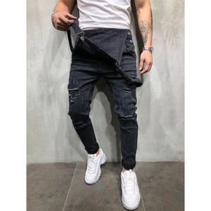 Fashionable mens pants torn jeans jumpsuit Hi Street Distressed denim bib cover mens pendant pants size S-XXXL 240430