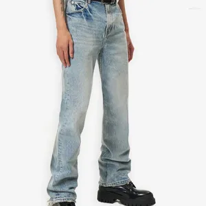 Erkekler Kot açık mavi retro sıkıntılı yıpranmış basit düz gündelik pantolonlar