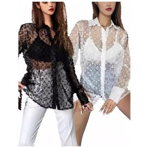 Summer New Women's Shirts Lightweight thin Mesh yarn High transparency and sexinessShirts casual fashion brand designer Shirts tops