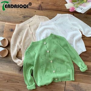 Fashion Baby Boys Girls Kids Summer Air-Conditioned Cardigan Solid Color Knitted Tops Hollow-Out Bear Sweater Coat Children 0-6Y L2405