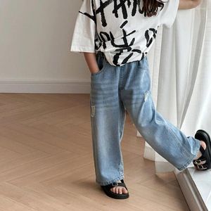 Trousers Kids Pants Girls Korean Jeans Summer Causal Loose Children Clothing Versatile Thin Elastic Waist 2024