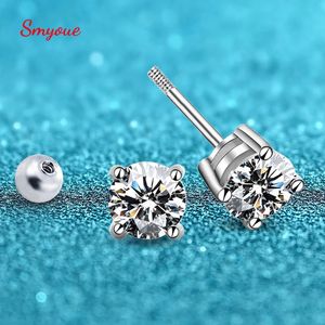 Smyoue Single 1.0CT skruvtrådörhängen för kvinnor Lab Grown Diamond Ear Studs 925 Sterling Silver Fine Jewelry Gift 240522