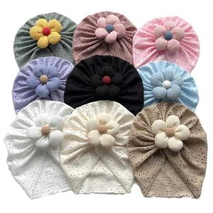 Hair Accessories Lovely Flower Baby Hat Elastic Newborn Indian Cap Hollow Breathable Turban Baby Girls Hats Beanies Kids Infant Hair Accessories Y240522