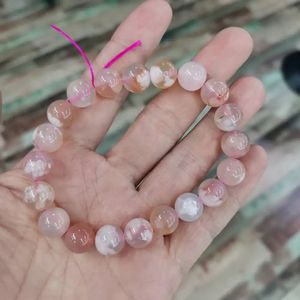 Natural Cherry Blossom Stone Beads Armband Flower Agate Crystal Armband Elastic 240522