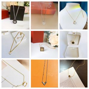 Never Fading 14K Gold Plated Luxury Brand Designer Pendants Necklaces Stainless Steel Double Letter Choker Pendant Necklace Beads Chain Jewelry Accessories Gifts