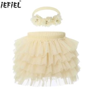 Skirts Toddler Baby Girls Cotton Tutu Skirt with Diaper Cover Kids Ruffled Tulle Shorts Skirts Summer Frilly Bloomers with Headband Y240522