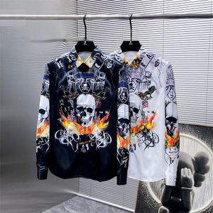 Дизайнерская рубашка Skull Flame Flame Flame, деловая рубашка, повседневная мужская шелковая пляжная рубашка, классическая рубашка, азиатский размер M-3XL