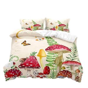 Bedding sets White Mushroom Set Duvet Cover Full Size Green Plant Botanical Comforter Quilt 2 Shams for Women Girls H240531