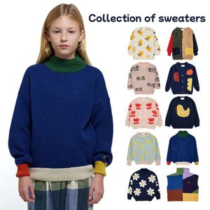 Stock Children's Sweater 23 Sonbahar/Kış BC Kızların Karikatür Renk Bloğu Külot Yelek Cardigan Erkek Erkekler V-Neck Örgü L2405