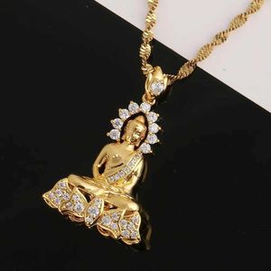 Pendant Necklaces Gold Antique Xizang Amitabha Pendant Necklace Chain Jewelry d240522