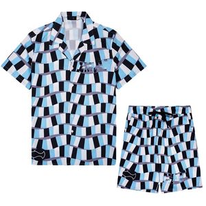 Top Men's Spring/Summer New Casual Lapel Plaid Print Kortärmad skjorta Shorts Tracksuit, Fabric Breattable och Bekväm M-3XL