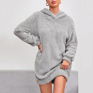 Casual Dresses Mini Dress Cozy Plush Hooded Women's Winter Soft Warm Stylish Above Kne Length Pullover For Fall Plus Size