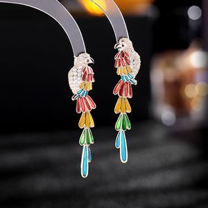 Designer Bohemian ethnischer Stil Ohrring Temperament Vogel lang gefärbte Feder Drop Ölpapagei Ohrringe Schmuck