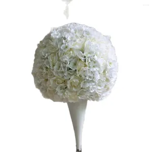 Dekoratif Çiçekler 45cm Yapay İpek Beyaz Gül Büyük 2/3 Yuvarlak Çiçek Top Düğün Masa Merkez Parçası Duvar Zemin Dekorasyon Tongfeng