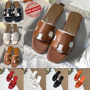 مصمم شحن مجاني Oran Sandals Womens Slippers Slippers Slies Black White Brown Leather Slide Slide Womens Sandal Size 35-42