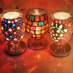 Table Lamps Light Colorful Complex Antique Mosaic Lamp Burner Plug Wedding Oil Lights DF27