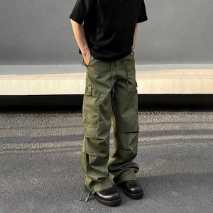 Men's Pants Army Green Goods Pants Mens Summer Bag with Multiple Pockets Loose Casual Fashion Y2k Autumn Straight Leg Street Clothing Wide Leg Trousers Y240522