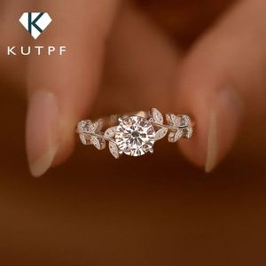 1Carat Leaf Diamond -förlovningsringar för kvinnor 925 Sterling Silver Plated 18K White Gold Wedding Band Promise Ring 240509