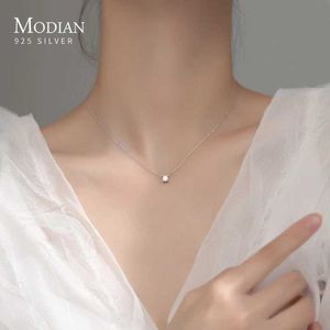 Pendant Necklaces Modian brand simple 925 sterling silver geometric cut sparkling zircon pendant necklace suitable for womens wedding engagement jewelry d240522