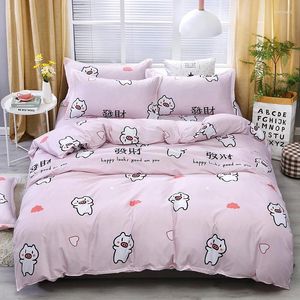 Set di biancheria da letto 2024 Word cinese ricca cinese Set di stampe di maiale carina in poliestere Pink copripiumino cuscino per letti a foglia di letto
