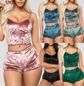 Women039s Sweetwear Sexy Womens 2pcs Lingerie Velvet V Boyun Pijamaları Set Kemez Şort Nightwear Plus Boyut 5676650