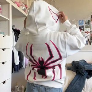 Kvinnors hoodies tröjor Nya Y2K Mens Spider Print Hoodie Gothic full dragkedja Långärmad hoodie Womens Jacket Hoodie Sewn Womens Clothing Q240521