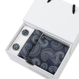 100% Silk Tie For Men Gift Box Brand Luxury Necktie Pocket square Silk Tie set With Cufflinks handkerchief Formal Wedding Gravat 240522