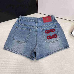 Women's Shorts designer 2024 Spring/Summer New Back Pocket Leather Label Towel Embroidered A-line Denim Spicy Girl KNYF