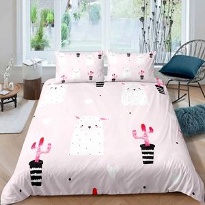 Bedding sets Cartoon Llama Alpaca Sets for Kids Boys Girls Floral Quilt Cover Room Decor Bedroom Collection 3Pcs Queen King Full Size H240521 ES2O