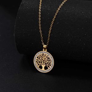 Pendant Necklaces Vasago Tree of Life Pendant Necklace Stainless Steel Hollow Zircon Necklace Luxury Birthday Gift High Quality Jewelry d240522