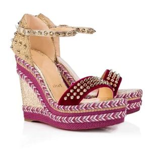 2024 Summer Designer Sandals Brand Sandal Heel Shoes Women Wedge Madmonica Espadrille Wedges Sexiga Ladies High Heels Ankel Strap Studs 4ce