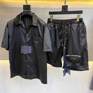 Men's Tracksuits designer Men's shirt Spring/Summer Same Style Trendy Brand Triangle Emblem Short Sleeve Flip Collar Set and Women's Work Zipper Coat