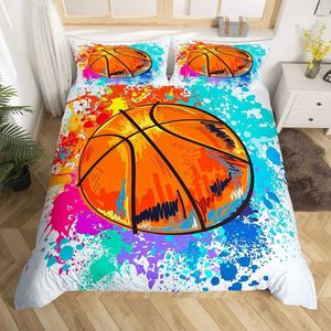 Bedding sets Watercolor Cartoon Basketball Print Set Duvet Cover for Kid Teen Boys Sports Quilt with 2 casesFull Size H240531