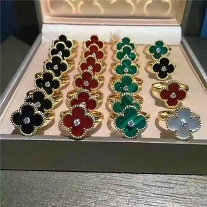 Vaned Rings Creative Design Ring Cring Family Family Four Leaf Женский розовый розовый бриллиант Lucky Grass Luxury с кольцами логотипа