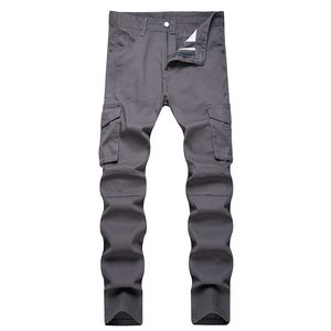 Slim Fit Straight Multi Pocket Men's Jeans Street Denim Cargo Pants Casual Mid Waist Trousers Solid Color Daily Wear Joggers