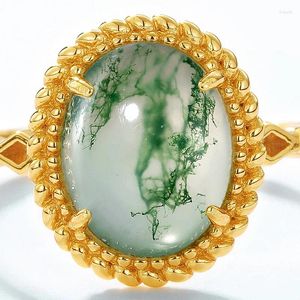 Cluster Rings Women Moss Agate Ring S925 Sterling Silver 10k Gold Plated Aquatic Fine Jewelry Accessories For Girlfriend Mom Gifts