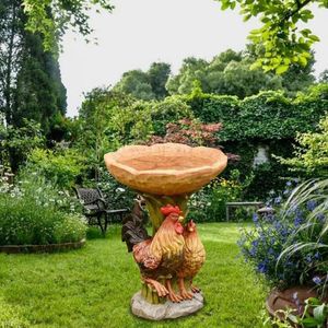 ガーデンデコレーションバードバスボウル樹脂フィーダー芝生給餌ステーションルースター彫像植物鶏肉彫刻のためのパークポーチの手すりの彫刻