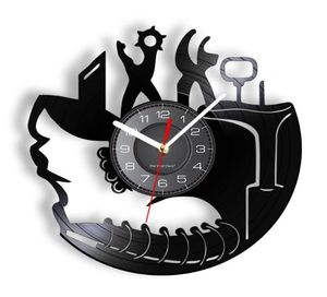 Wall Clocks Shoe Repair Inspired Record Clock Cobbler Cut Out Disk Crafts Watch Shoemaker Repairer Home Decor7145755