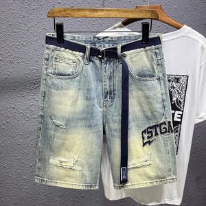 Summer Nostalgic Light Blue Middle Pants Denim Shorts Mens Trendy Casual Stretch Fashion Fifth 240520