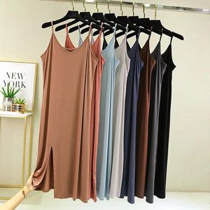Casual Dresses Mid Length Cami Dress Soft Modal Slip Nightdress for Women Spring Summer Sexy V Neck Camisole Home Tees Sleepshirts